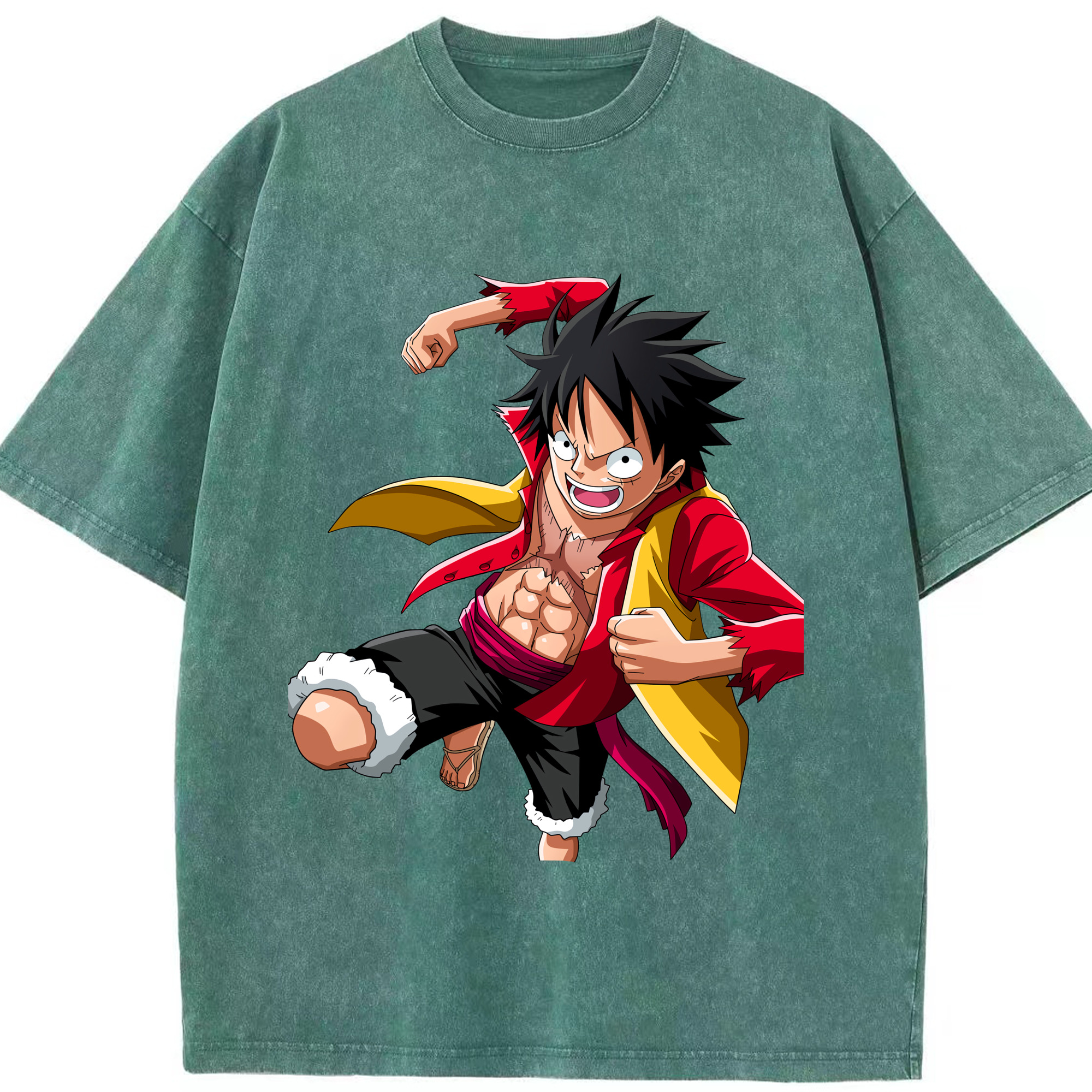 ワンピース モンキー・D・ルフィ ONE PIECE Monkey D. Luffy 綿100% ヴィンテージ風 半袖Tシャツ（フロントプリント）